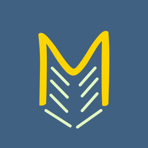 Mubeen icon: Book with the letter M as an outline